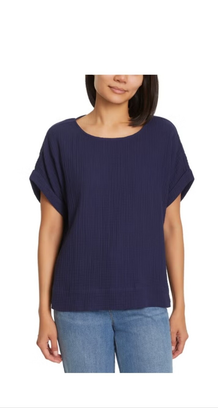 Gloria Oversized Navy  Crinkle  Cotton Gauze  | NWOT | Relaxed Boxy Fit | Medium